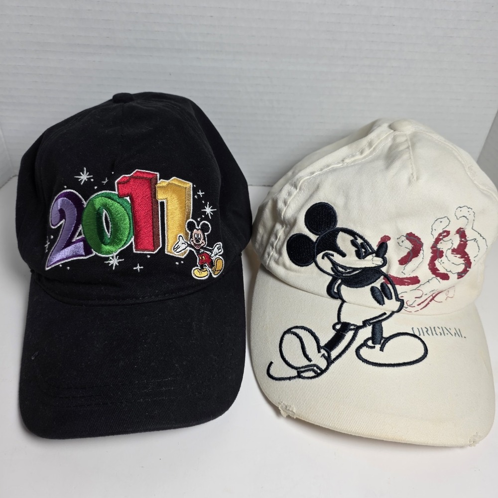 Disney Snapback Hat Cap Bundle Of 2, Distressed, 2011 Mickey‎ Mouse Walt Disney